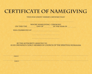 Certificate of Name Giving
