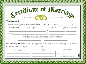 Certifcate Marriage Humanist